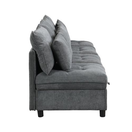Canapé Convertible Modulaire 4 Places Avec Rangements Sous Assise Et Tissu Chenille Gris