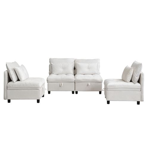 Canapé Convertible Modulaire 4 Places Avec Rangement Sous Assise En Chenille