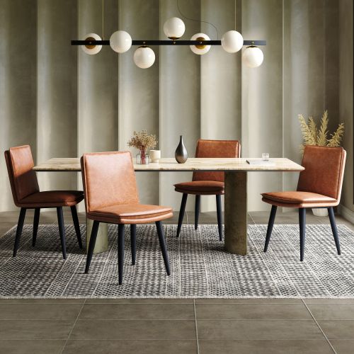 Lot De 6 Chaises De Salle à Manger En Pu, Assise Double Couche, Piétement Métal, Brun