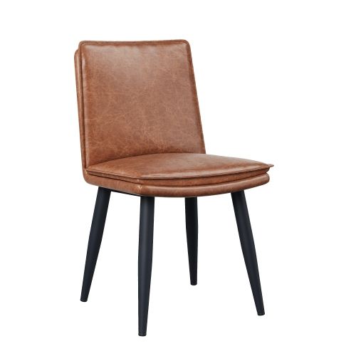 Lot De 6 Chaises De Salle à Manger En Pu, Assise Double Couche, Piétement Métal, Brun