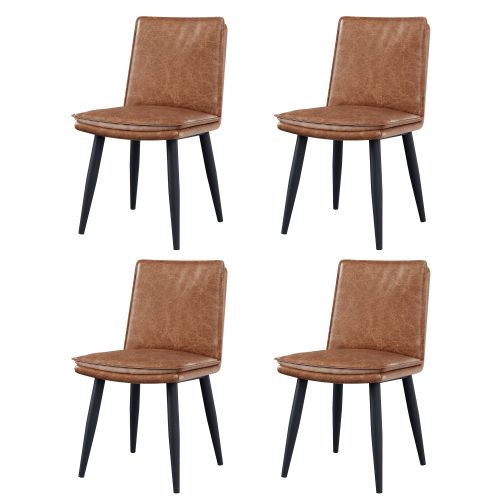 Lot De 4 Chaises De Salle à Manger, Assise Double Couche, Revêtement Pu, Piètement Métal, Brun