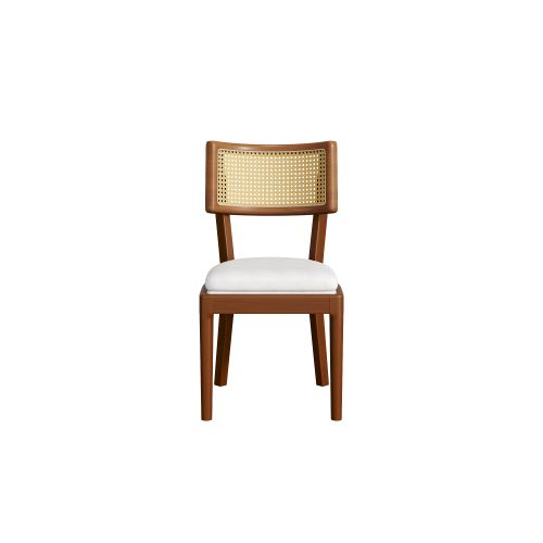 Lot De 6 Chaises De Salle à Manger, Bois Massif, Dossier Rotin Tressé, Assise En Lin, Noyer