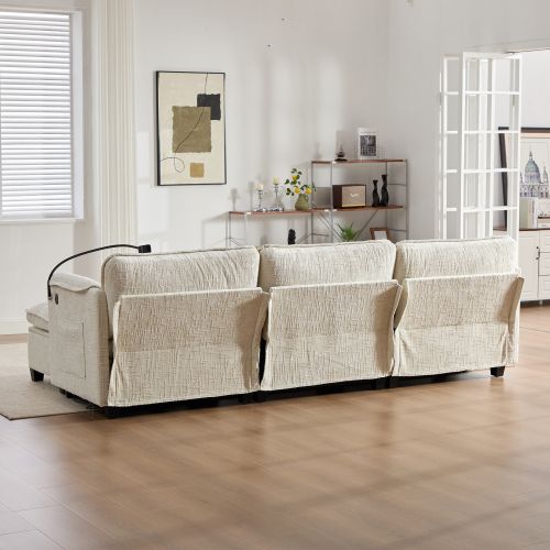 Canapé Modulable 2 Places En Chenille Avec Mousse à Mémoire, Port USB Et Pouf Modulable