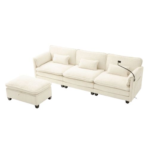 Canapé Modulable 2 Places En Chenille Avec Mousse à Mémoire, Port USB Et Pouf Modulable