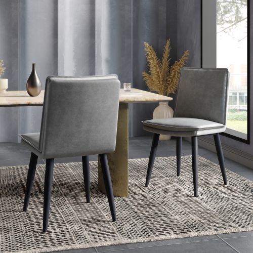 Lot De 4 Chaises De Salle à Manger En Pu, Assise Double Couche Rembourrée, Pieds Métal, Gris