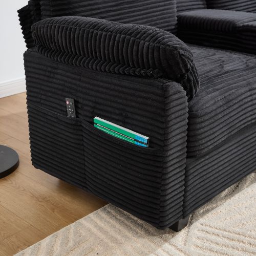 Canapé 3 Places En Velours Côtelé Avec Console Amovible, Pouf De Rangement Et Prise USB‑C