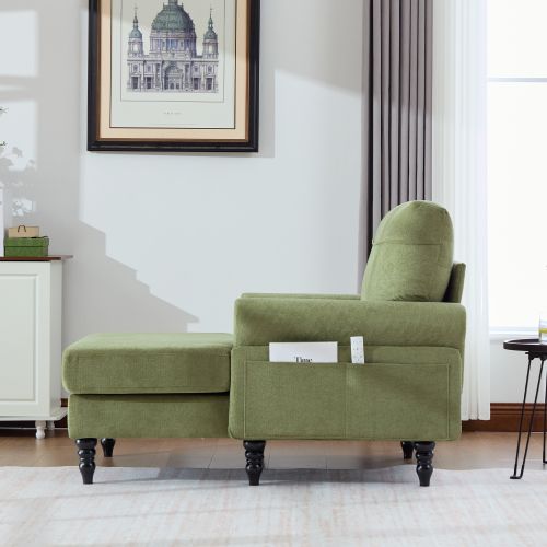 Fauteuil Large En Chenille Vert Olive Avec Accoudoirs Et Poches Latérales