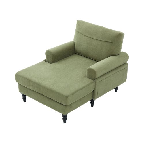 Fauteuil Large En Chenille Vert Olive Avec Accoudoirs Et Poches Latérales