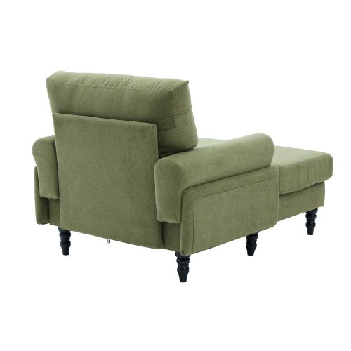 Fauteuil Large En Chenille Vert Olive Avec Accoudoirs Et Poches Latérales