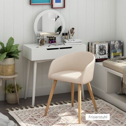 Lot De 2 Chaises De Salle à Manger, Design Scandinave, Assise Rembourrée, Pieds Bois, Beige