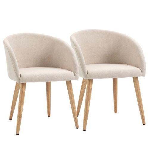 Lot De 2 Chaises De Salle à Manger, Design Scandinave, Assise Rembourrée, Pieds Bois, Beige