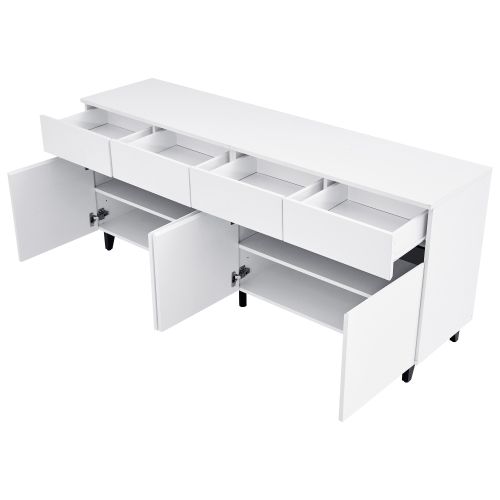 Buffet De Salon Blanc 160x40x68 Cm, 4 Tiroirs Et 2 Portes