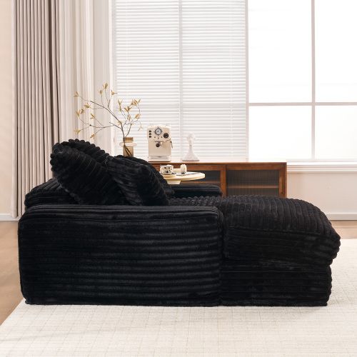 Fauteuil Compressé En Velours Côtelé 137 X 175 Cm - Noir