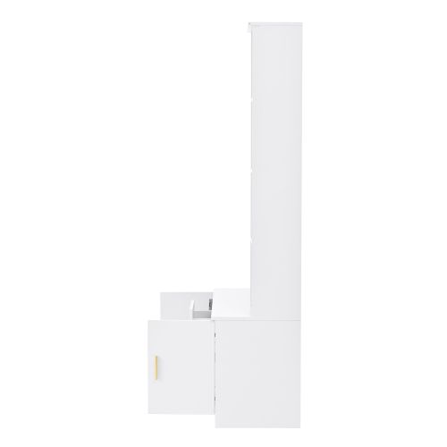 Vestiaire D’entrée Avec Miroir, 2 Tiroirs, 2 Armoires, Étagères Et Rangement à Chaussures, Blanc