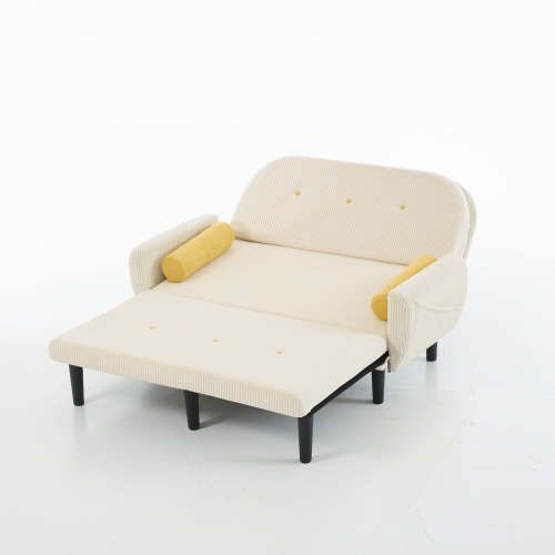 Canapé Convertible Multiforme, Dossier Réglable, 2 Coussins, Ivoire