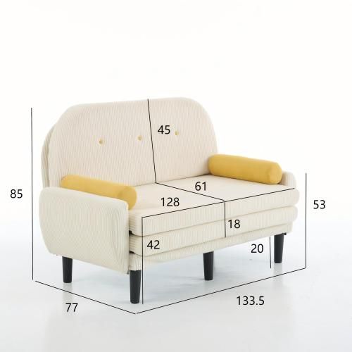 Canapé Convertible Multiforme, Dossier Réglable, 2 Coussins, Ivoire