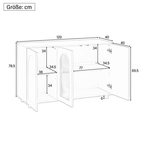 Buffet Noir Avec Porte Centrale à Insert En Verre Structuré Et Push-to-open