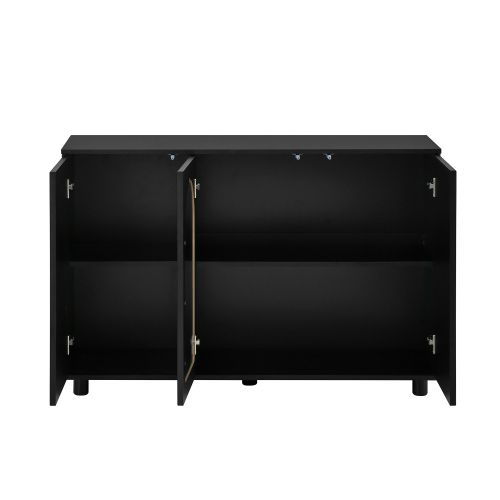 Buffet Noir Avec Porte Centrale à Insert En Verre Structuré Et Push-to-open