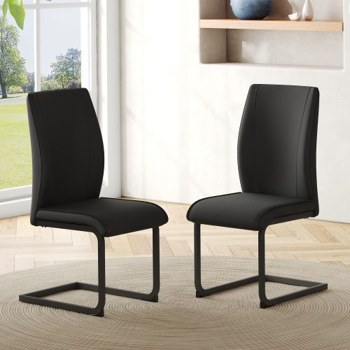Lot De 2 Chaises De Salle à Manger, Assise Rembourrée En Cuir Synthétique, Noir