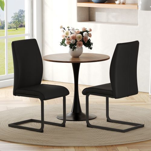 Lot De 2 Chaises De Salle à Manger, Assise Rembourrée En Cuir Synthétique, Noir