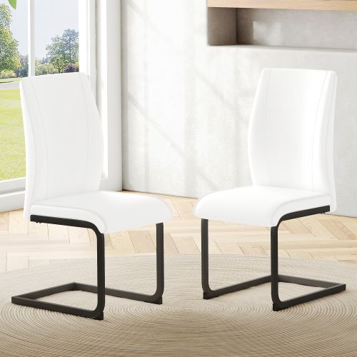 Lot De 2 Chaises De Salle à Manger, Assise Simili Cuir, Piètement Métal, Blanc Et Noir