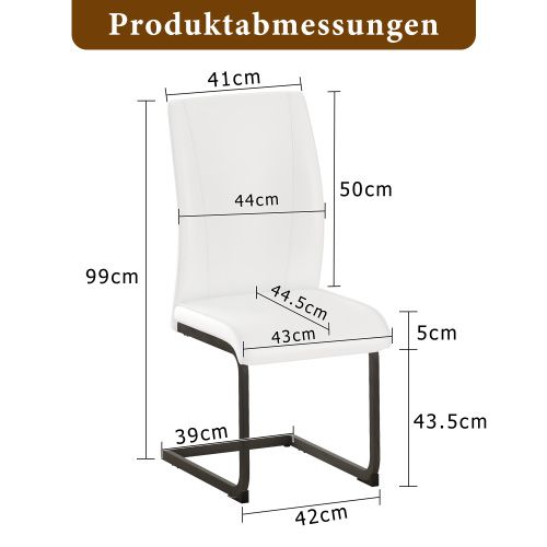 Lot De 2 Chaises De Salle à Manger, Assise Simili Cuir, Piètement Métal, Blanc Et Noir
