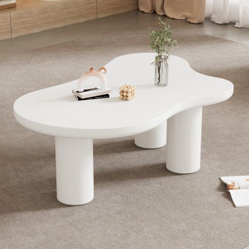 Table Basse En Forme De Nuage Blanche Avec Patins En Feutre 107 X 66 X 40.5 Cm
