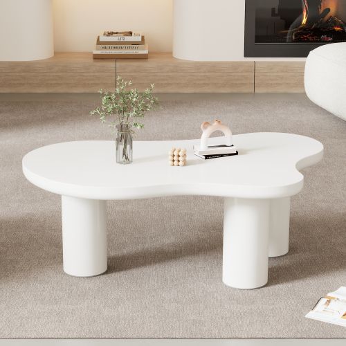 Table Basse En Forme De Nuage Blanche Avec Patins En Feutre 107 X 66 X 40.5 Cm