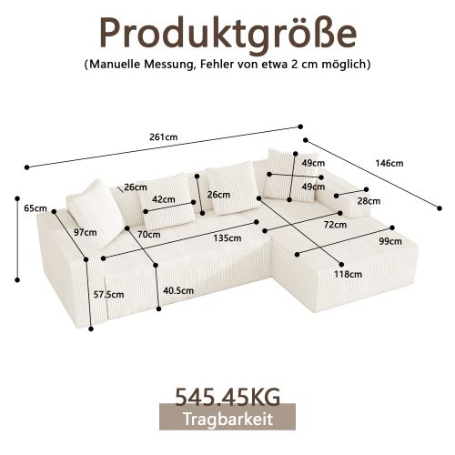 Canapé D'angle Modulable 3 Places Avec Méridienne En L Velours Côtelé Blanc