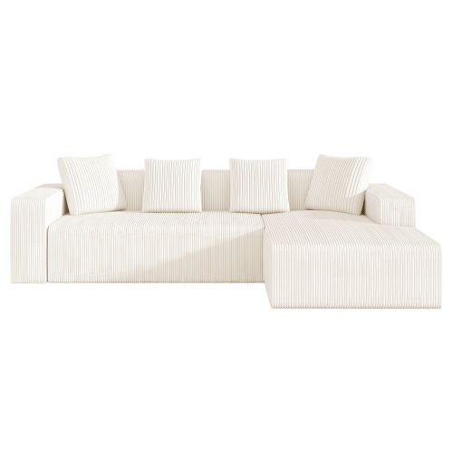 Canapé D'angle Modulable 3 Places Avec Méridienne En L Velours Côtelé Blanc