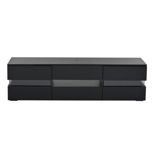 Meuble TV 160 Cm Avec 2 Portes Et 1 Tiroir, Brillante, Niche Ouverte, Avec LED, Noir