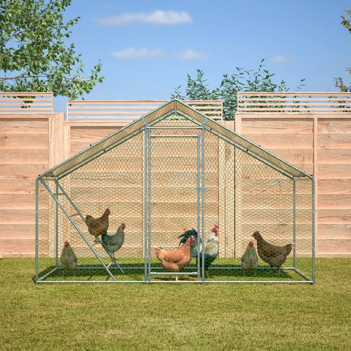 Enclos Volière En Métal Galvanisé 3x1,5x2 M Avec Toit Pe, Porte Verrouillable, Gris