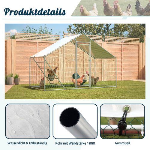 Enclos Volière En Métal Galvanisé 3x1,5x2 M Avec Toit Pe, Porte Verrouillable, Gris