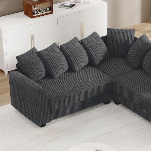 Canapé D'angle Modulable En Velours Côtelé Gris, Grand Confort