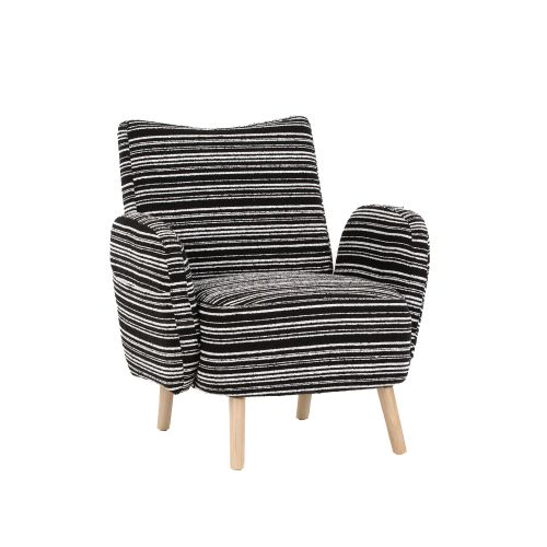 Fauteuil Moderne En Bouclé, Dossier Rembourré, Pieds En Bois, Noir