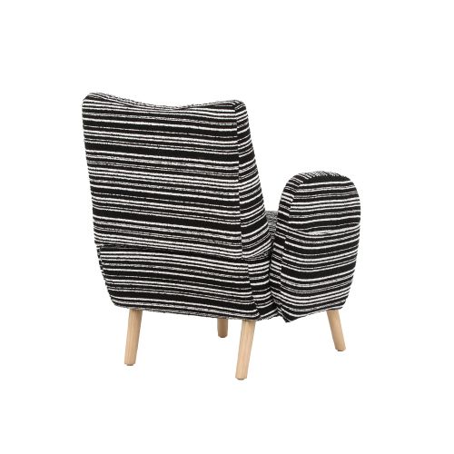 Fauteuil Moderne En Bouclé, Dossier Rembourré, Pieds En Bois, Noir