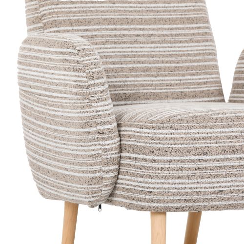 Fauteuil En Bouclé, Assise Et Dossier Rembourrés, Poche Latérale, Pieds Bois Massif, Kaki