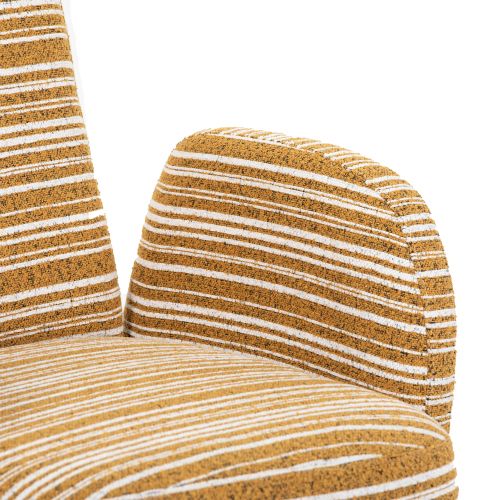 Fauteuil En Bouclé, Pieds Bois Massif, Poche Latérale, Jaune Moutarde