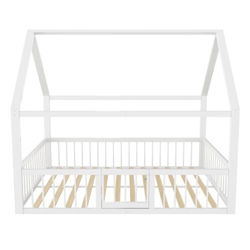 Lit Cabane Enfant 140x200 Cm Avec Barrières, En Métal, Blanc