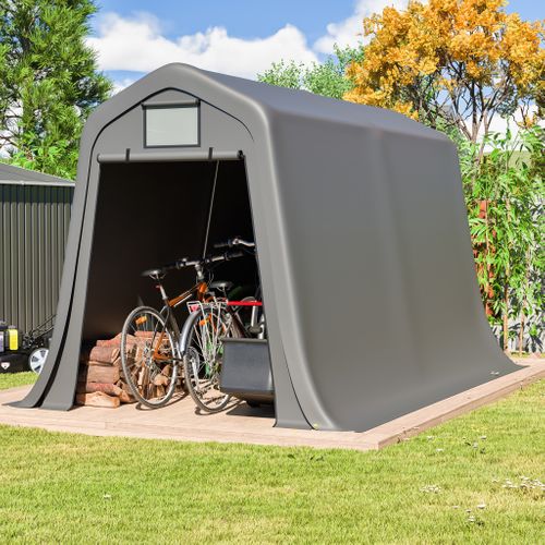 Abri De Rangement 366x213x225 Cm Gris, Toit Pointu, Bâche Pe 170 G/m², Porte Roulante