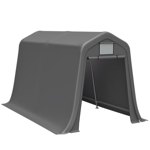 Abri De Rangement 366x213x225 Cm Gris, Toit Pointu, Bâche Pe 170 G/m², Porte Roulante