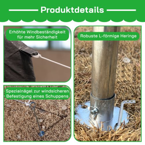 Abri De Rangement 366x213x225 Cm Gris, Toit Pointu, Bâche Pe 170 G/m², Porte Roulante