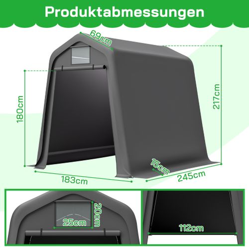 Abri De Rangement Extérieur Gris 245x183x217 Cm - Bâche Pe Étanche, Anti-uv, Rideaux à Fenêtres