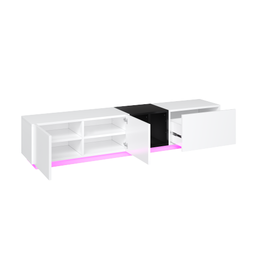 Meuble TV 190 Cm Avec Tiroirs, Rangement Ouvert Et Portes, Blanc