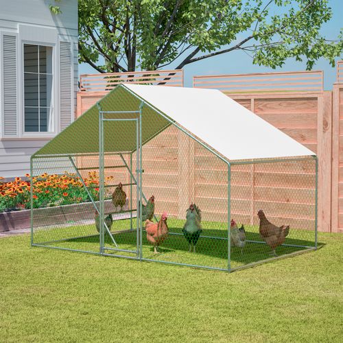 Enclos Poulailler 3x2x2 M Avec Échelle, Serrure, Bâche Pe Anti-uv, Acier Galvanisé Gris