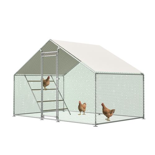 Enclos Poulailler 3x2x2 M Avec Échelle, Serrure, Bâche Pe Anti-uv, Acier Galvanisé Gris