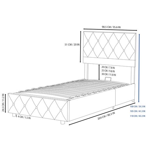 Lit Coffre Enfant 90x200 Cm Avec Tête De Lit De Décoration Couture Bouton Et Sommier à Lattes, Beige