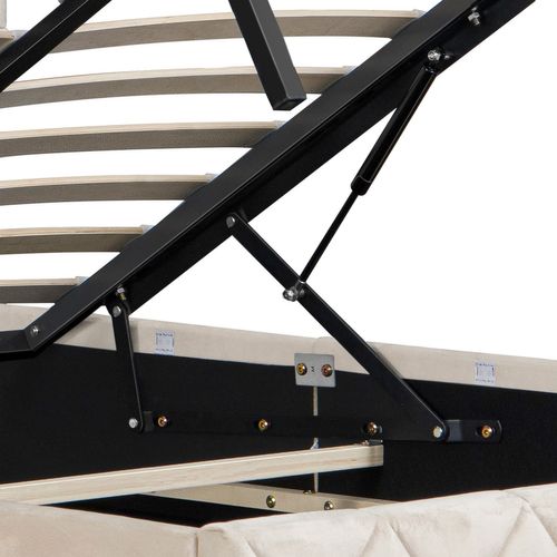 Lit Coffre Enfant 90x200 Cm Avec Tête De Lit De Décoration Couture Bouton Et Sommier à Lattes, Beige