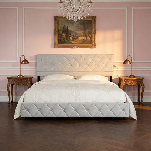 Lit Coffre Enfant 90x190 Cm Avec Tête De Lit De Décoration Couture Bouton Et Sommier à Lattes, Gris