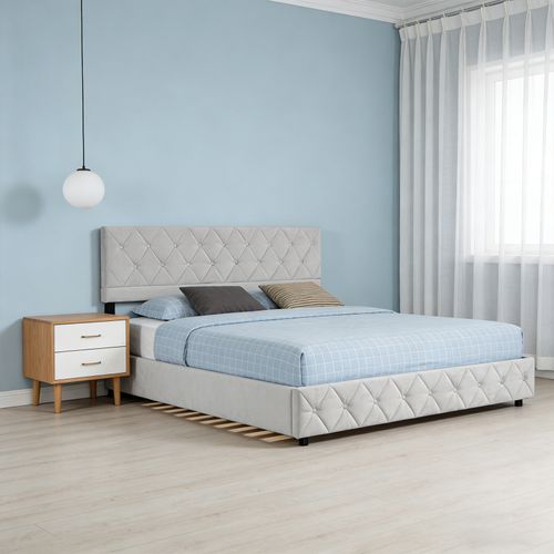 Lit Coffre Enfant 90x190 Cm Avec Tête De Lit De Décoration Couture Bouton Et Sommier à Lattes, Gris